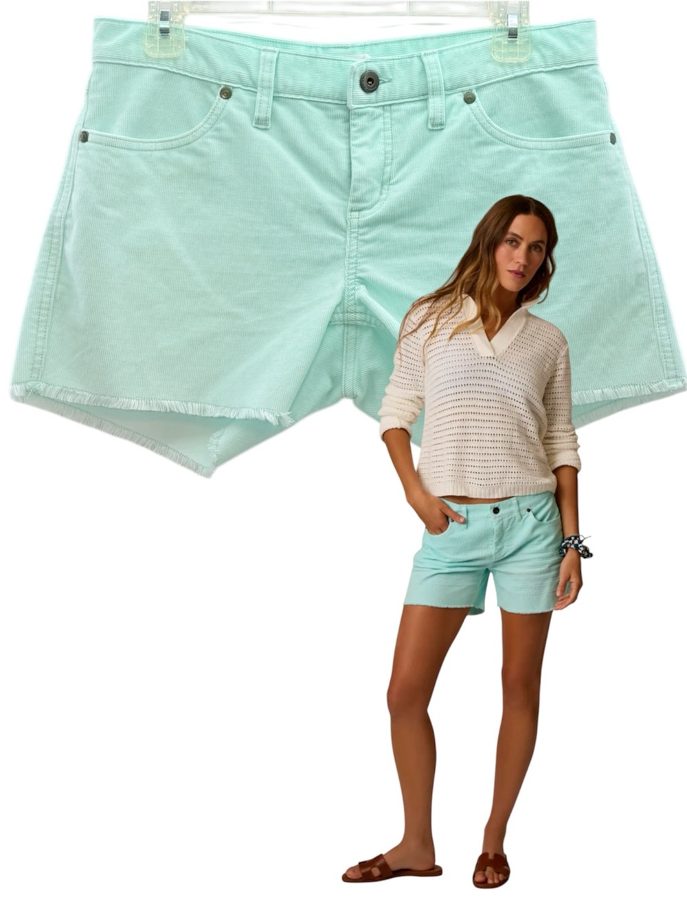 Carve Designs Light Aqua Oahu Corduroy Frayed Hem Relaxed Fit Shorts, Size 2